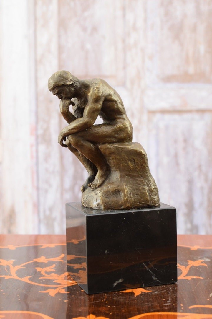 考える人ブロンズ像：オーギュスト・ロダン作 大理石台座の彫刻 - Etsy