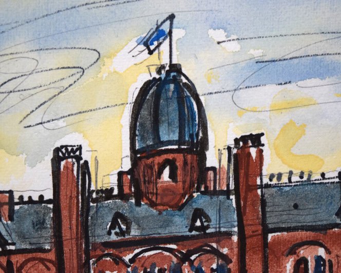 八木伸子「赤レンガの建物（北海道庁）」水彩画 絵画買取・販売の小竹美術