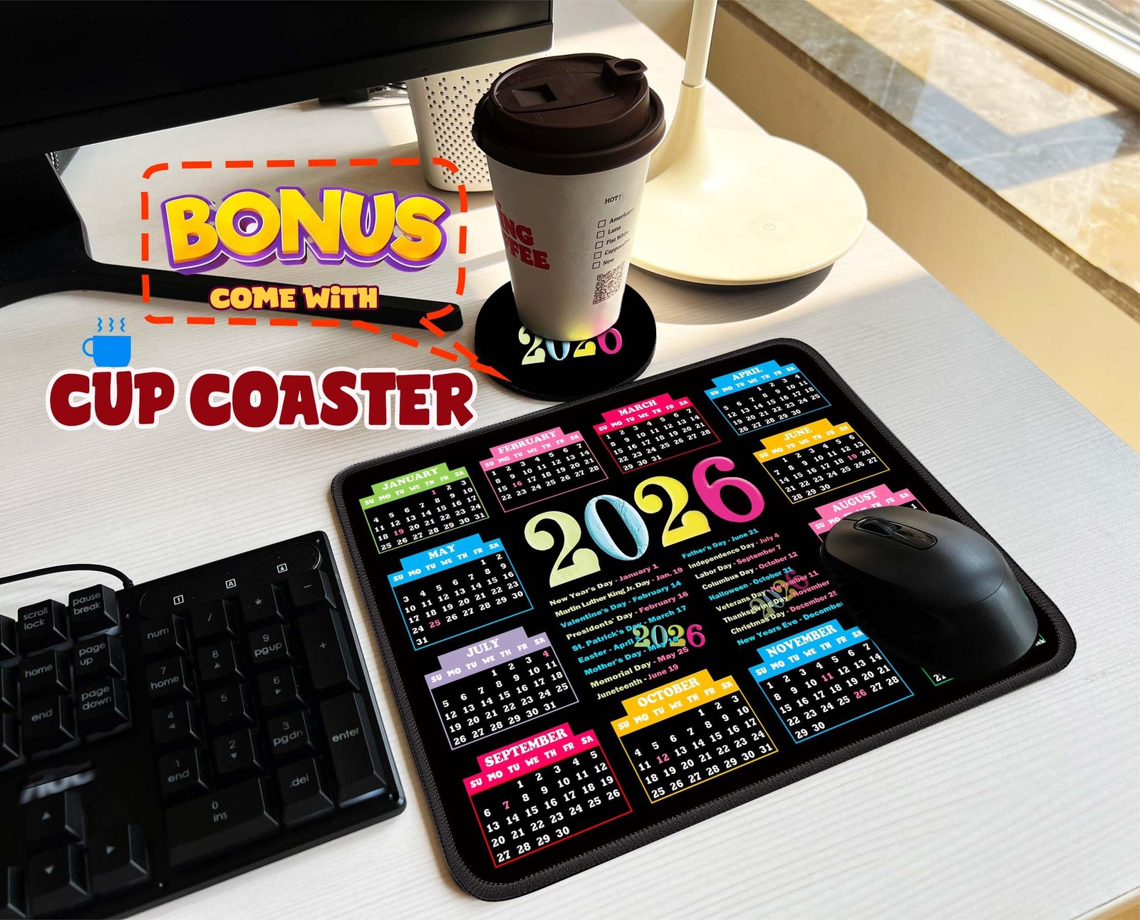 Amazon.co.jp: マウスパッド カレンダー 2026 祝日付き 10.3インチ x