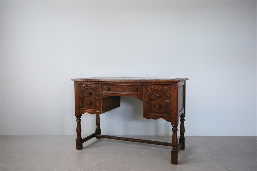 英国アンティーク木製デスク/勉強机/テーブル/飾り棚/オフィス事務(91-200 英国アンティーク調 マホガニー無垢 デスク テーブル 書斎机 作業机