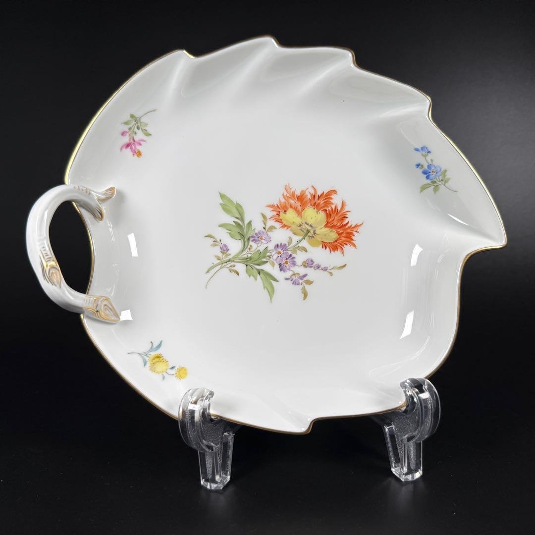 未使用 マイセン 金彩 2つ花 ケシ リーフディッシュ(約19cm)1枚、1級 未使用 マイセン 金彩 2つ花 ケシ リーフディッシュ(約19cm)1枚、1級