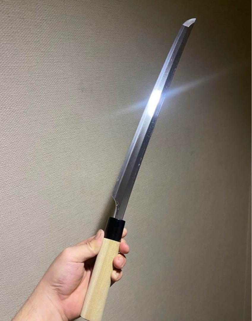 玉鋼製包丁　鑑賞用美術研磨。両鎬　鮪包丁　刺身包丁　黒檀柄　尺2〜5寸 鐵泉 田中作 玉鋼 柳刃包丁 315mm 黒檀柄 鞘付き – 清助刃物 Japan