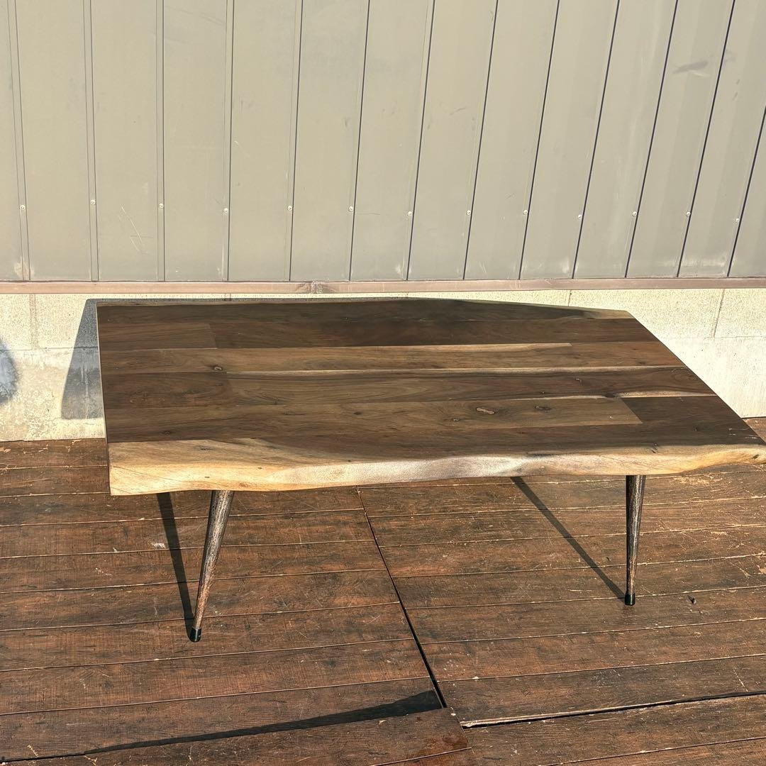 北欧レトロ 無垢材 木製テーブル アイアン脚 インダストリアル 重厚ローテーブル セミオーダー可能】インダストリアル 無垢材テーブル／アイアンロの字