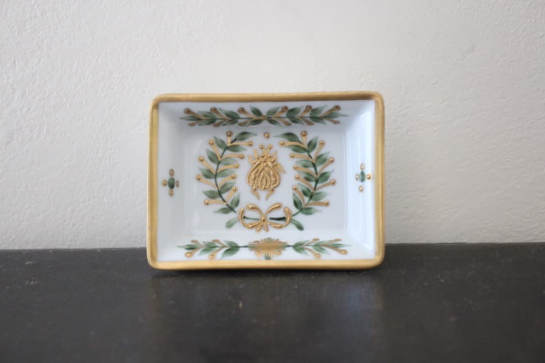 ロールセリニャック　リモージュ　エンパイヤコレクション　金彩葉柄　小皿　スクエア アンティークフランス製リモージュ絵皿 金彩花柄